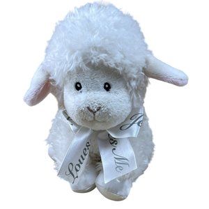 Aurora Baby White Lamb Pink Ears Satin Feet Jesus Loves Me Bow Plush 8" Lovey